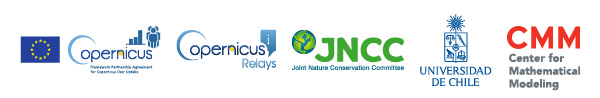 Project Partner logos - Copernicus, Copernicus Relay, JNCC, Universidad de Chile, Centre for Mathematical Modelling