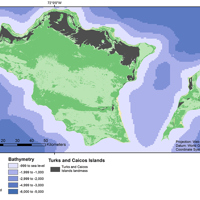 A map showing the relative snorkelling activity potential of shallow marine-coastal marine habitats of the Turks and Caicos Islands, including high, moderate, low, negligible, potential and potential not assessed.