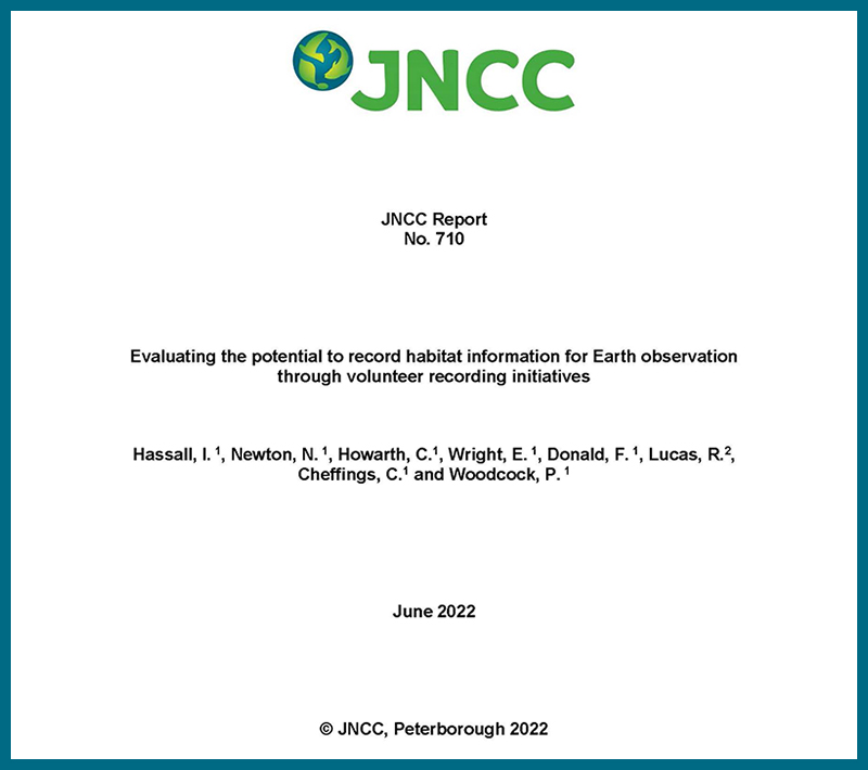 Screenshot of the front cover of a JNCC Report on monitoring – JNCC Report 710 (Evaluating the potential to record habitat information for Earth observation through volunteer recording initiatives)