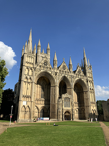 Photograph of Peterborough Cathedral, looking towards the front of the building.  